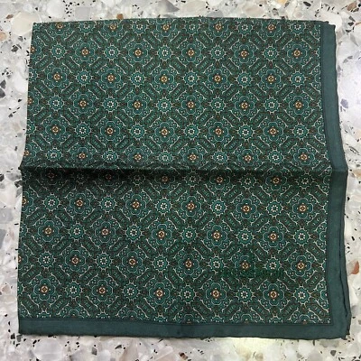 MAN HANKY CLÁSICO 100 % SEDA VERDE BOLSILLO ARTE CUADRADO PAISLEYS GEOMÉTRICOS 15” #T5 Foto 1 de 4