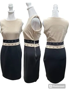 Calvin Klein Tan & Black Sleeveless Zip Side Above the Knee Dress Size 2 - Picture 1 of 15