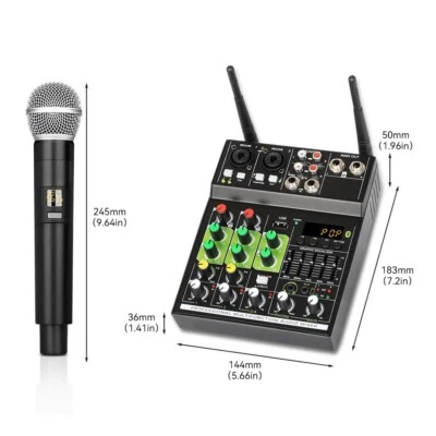 4 Channel Audio Mixer Wireless Microphone Bluetooth Stereo Sound Mixers - Image 1 of 4