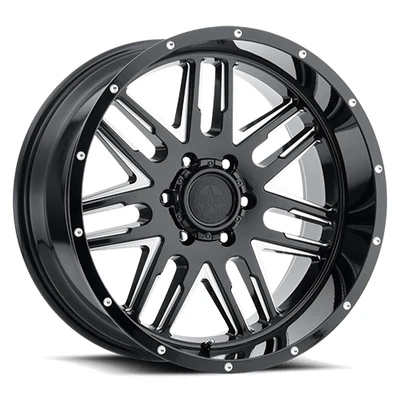 17" American Outlaw 12 Gauge Wheel 🔥 17X8.5 +0 6X139.7 🔥Black & Milled Rim🔻✅ - Image 1 of 4