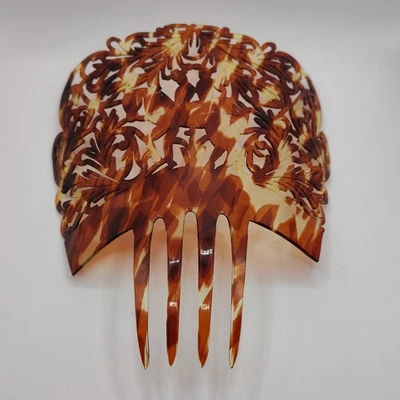 Spanish Mantilla Hair Comb Couple On Horse & Scroll Design Plastic Tortoise 5.5" - Image 1 of 4