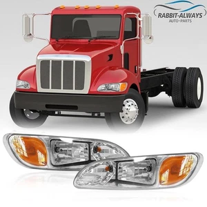 Pair Headlights For Peterbilt 2005-2015 330 325 335 337 340 348 Chrome with Bulb - Picture 1 of 10