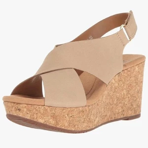 Clarks Women's Annadel Eirwyn Wedge Sandal Sand Nubuck Size 7.5 NWT - Picture 1 of 7
