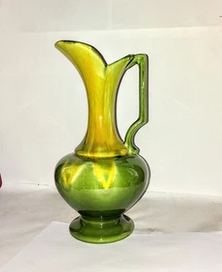 Vintage 10" Tall Haeger USA Green and Yellow Drip Glaze Pitcher, Vase Pottery - Picture 1 of 4