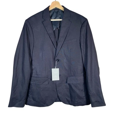 Blazer H&M Abrigo Deportivo 100% Lino 36R Sin Estructura Delgado Negro Dos Botones Ventilados Foto 1 de 4