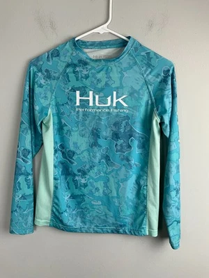 Camisa de Pesca Huk Performance Manga Larga Juvenil Mediana Azul Camuflada Protección Solar Foto 1 de 4