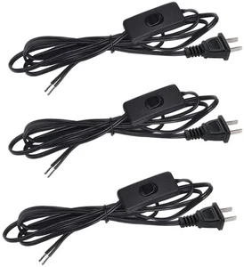 3pcs Lamp Cord Set with Molded Plug Button Switch, Stripped Ends Cord... - Picture 1 of 5