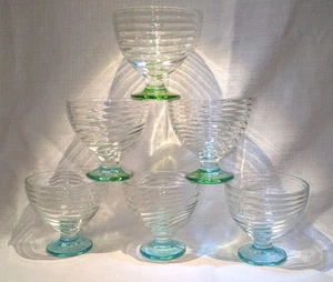 6 Anchor Hocking Manhattan Vintage Deco Glass Dessert Bowls Blue & Green - Picture 1 of 17
