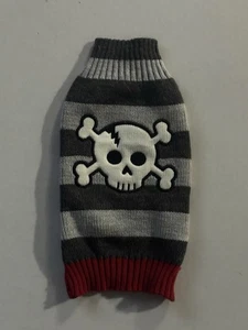 Simply Dog Sweater Costume Grey Red Skull Sweater Halloween Knit Pet Outfit Sz S - Picture 1 of 7