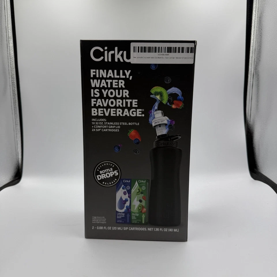 Cirkul 32oz. Kit de inicio de botella de agua de acero inoxidable negro mate con tapa negra Foto 1 de 4