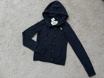 NWT Abercrombie & Fitch Vintage Y2K Women’s Button Up Hoodie Navy Size S - Image 1 of 4