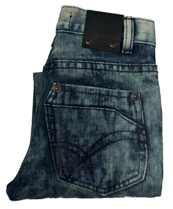 NEW GS115 BOYS JEANS 6 ZIP FLY BLEACH BLOTCH RINSE - Picture 1 of 6