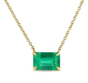 3,15 ct Smaragdschliff natürlicher Smaragd Solitär Anhänger Halskette 14 K Gelbgold - Bild 1 von 17