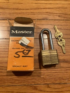 Vintage NOS NIB Made in the USA Master Lock Gold Padlock No 4 3400 2-1/4" Long - Picture 1 of 11
