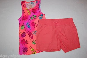 Girls HOT PINK TANK TOP Palm Trees ORANGE CASUAL SHORTS 2 Pockets XS 4-5 - Picture 1 of 1