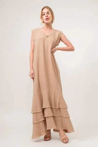Vestido en capas con detalle de flecos de gasa de algodón lavado And The Why - Imagen 1 de 9
