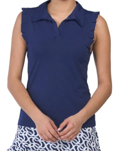 NWT X by GOTTEX Navy Blue Ruffle Sleeveless Golf Tennis Polo Shirt - S M L & XL - Picture 1 of 1