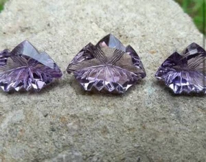Amethyst Loose Laser Cut Gemstone 3 Piece Set Unique For Making Pendants Rings - Picture 1 of 3