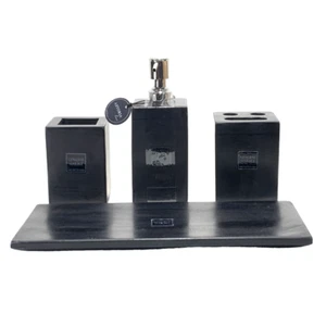 NEW Astoria GENUINE MARBLE Black/Gray 4pc Bathroom Set HANDCRAFTED Unique HEAVY - Picture 1 of 10