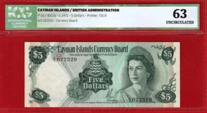 CAYMAN ISLANDS, 5 Dollars, 1971, Certified, ICG 63 UNCIRCULATED - Picture 1 of 2