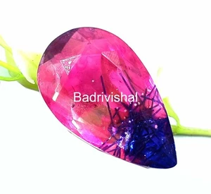 Amazing Sale Rutilated Quartz Certified 71 Ct Pear Cut Bi-Color Gemstone 4JUI - Picture 1 of 9