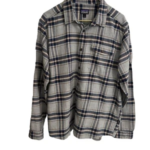Camisa Patagonia Para Hombre L Azul/Gris/Marrón Franela a Cuadros Algodón Orgánico Manga Larga - Imagen 1 de 13