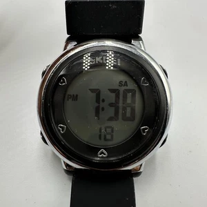 Skmei Digital Watch Women Silver Tone Black 34MM Dial New Battery 8.5" - Picture 1 of 11
