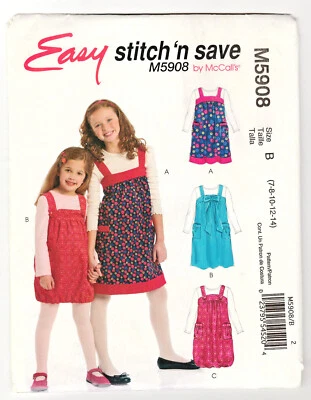 McCalls M5908 Stitch'n Save Girls Jumper 7-8-10-12-14 Easy Sewing Pattern Uncut - Image 1 of 2