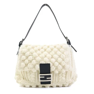 Borsa a tracolla originale FENDI Mamma Baguette bianco sporco/nero lana/pelle - e60117g - Foto 1 di 16