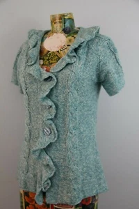 Dressbarn Women’s Knitted Sweater Short Sleeve Cardigan Medium Blue Green #491 - Picture 1 of 14