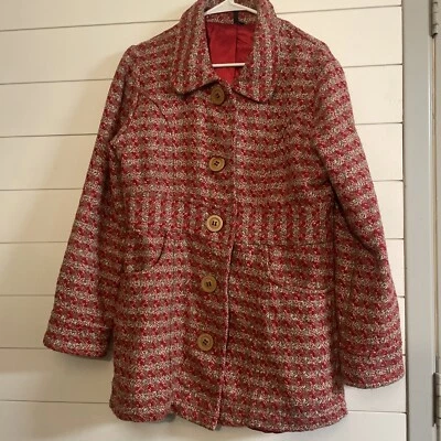 Ambition Womens Sz XL Coat Jacket Wool Blend Holiday Red Geometric Pockets Lined - Image 1 of 4
