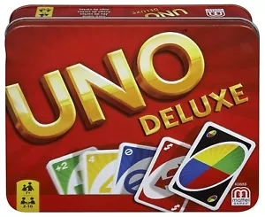Original Uno Deluxe Juego de Cartas Tarjetas Juego en Caja de Regalo Metallbox - Imagen 1 de 4
