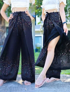Ladies Wide Leg Pants Tie Front Palazzo Wrap Beach Sarong Bohemian Gypsy WTF - Picture 1 of 2