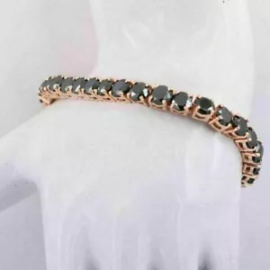 12Ct Round Cut Lab Created Black Diamond Tennis Bracelet 14K Rose Gold Plated - Picture 1 of 4