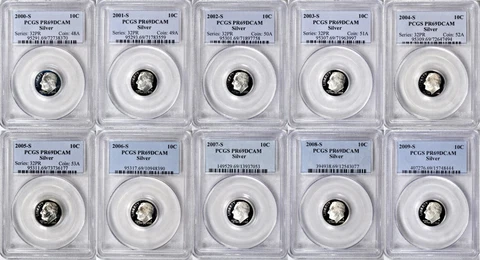 (10-Piece Set)2000S-2009S 10C Silver Roosevelt Dimes Set PCGS PR69DCAM K14206 Cover