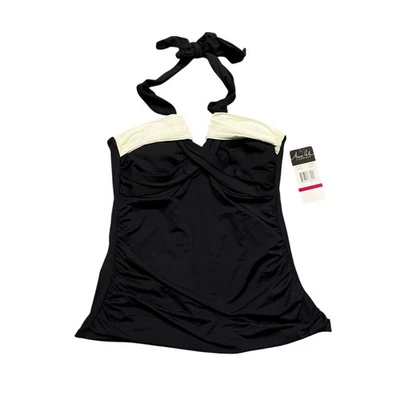 Camiseta de natación Anne Cole Tankini para mujer XS negra blanca cuello en V cuello atado NUEVO Foto 1 de 4