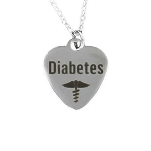 DIABETES ALERT Necklace - Stainless Steel Heart Charm on Chain Diabetic Sugar - Picture 1 of 5
