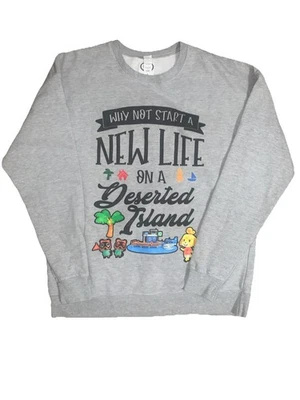 Sudadera para hombre Nintendo L Animal Crossing Start A New Life Island suéter gris Foto 1 de 4