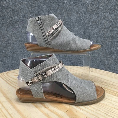 Blowfish Malibu Sandals Womens 8 Gray Striped Peep Toe Ankle Booties Snake Strap - Image 1 of 4