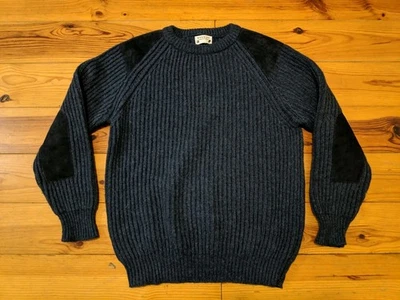 BRENIRE MENS BLUE HEAVY DUTY LEATHER PATCHES SCOTLAND MADE WOOL JUMPER  42" - Image 1 of 4