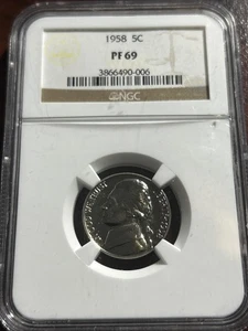 1958 NGC PF69 Proof Thomas Jefferson Nickel 5c White Label - Picture 1 of 4