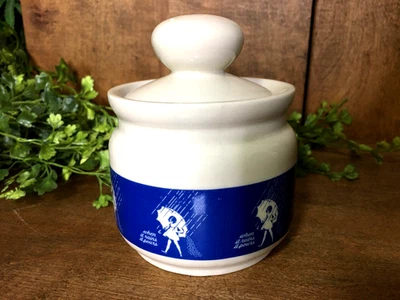 Morton Salt When It Rains It Pours Salt Seller Jar Lid White/Blue Japan Vintage - Image 1 of 4