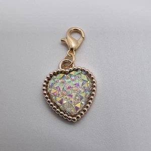 Heart Clip On Dangle Charm For Memory Locket Bracelet Keyring Clear Sparkly - Picture 1 of 4