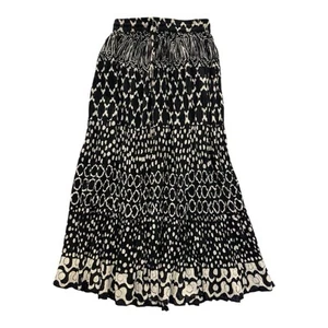 80's VTG LeMieux abstract Crinkle Cotton Broomstick Skirt festival India gauze - Picture 1 of 7