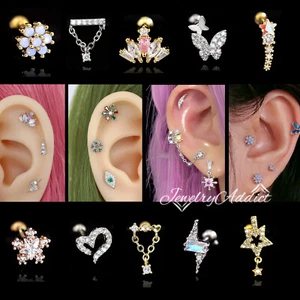 Gem Drop Ear Cartilage Climber Helix Ring Bar Stud Cuff Chain Piercing Earring - Picture 1 of 154