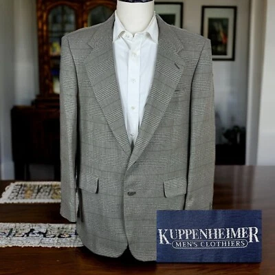 Casaco esportivo masculino Kuppenheimer 44L bege oliva xadrez mistura de lã de seda - Imagem 1 de 4