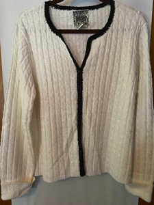 Curio Black & White Long Sleeve Button Up Cardigan Sweater Size XL - Picture 1 of 1