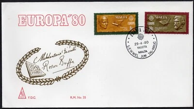 EUROPA CEPT 1980 - MALTA - FAMOUS PEOPLE - WRITER - POET - FDC - Image 1 of 2