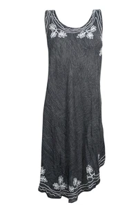 Boho Gypsy Hippy BLACK TANK DRESS Loose Fit Beach Cover Up Summer Dresses L