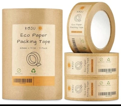 Koju Kraft Paper Packing Tape 48mm x 50m | 3 Pack | Eco Friendly & Recyclable &